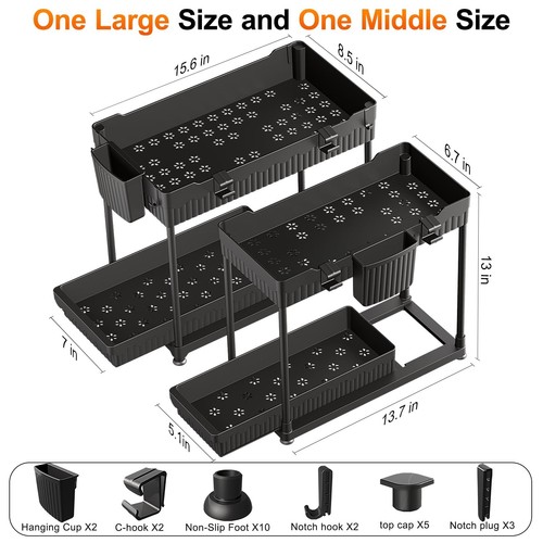 2-Pack under Sink Organizer 2-Tier Multi-Use Kitchen Bathroom Organizers and St - Picture 4 of 6