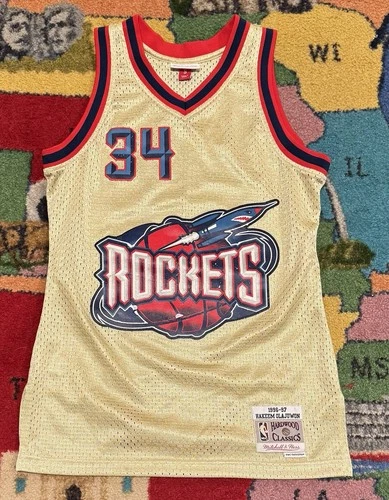 Size Small Mitchell & Ness Hakeem Olajuwon Houston Rockets Jersey Ship Asap! 🚀 - product listing photo