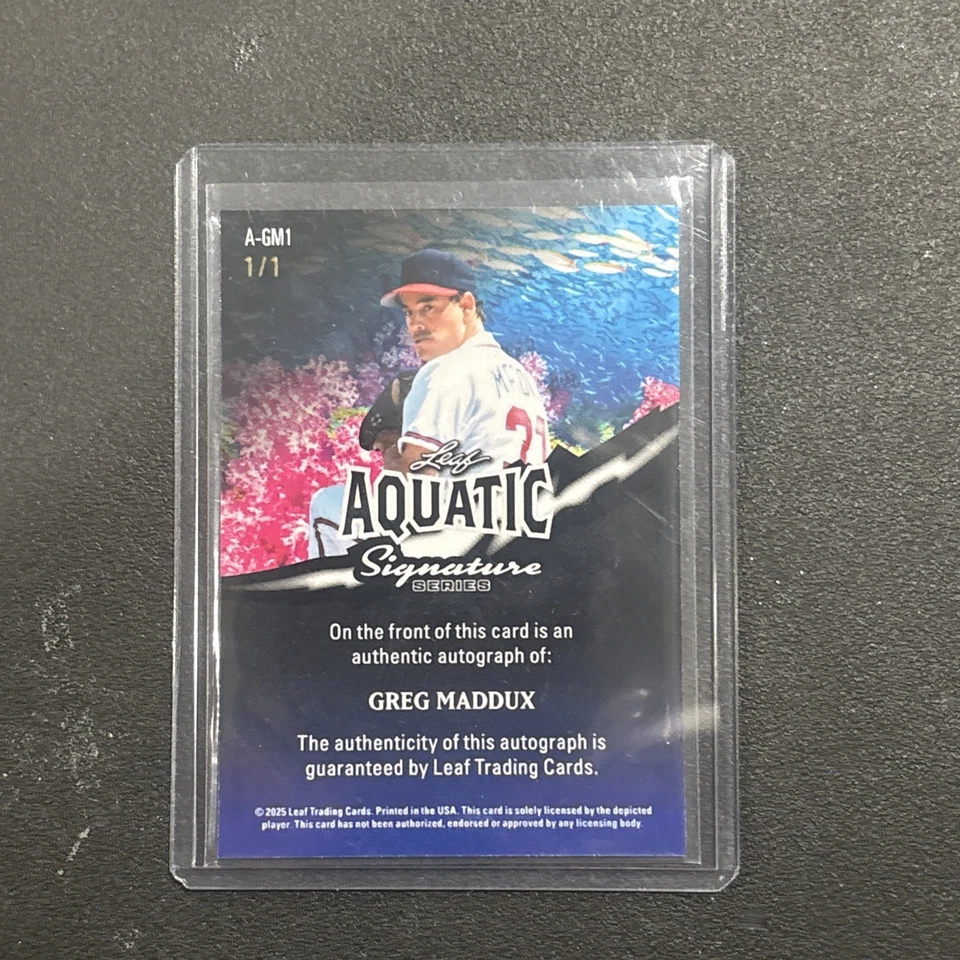 Serie Leaf Signature 2024 Greg Maddox Aquatic One Of One Auto Foto 2 de 2