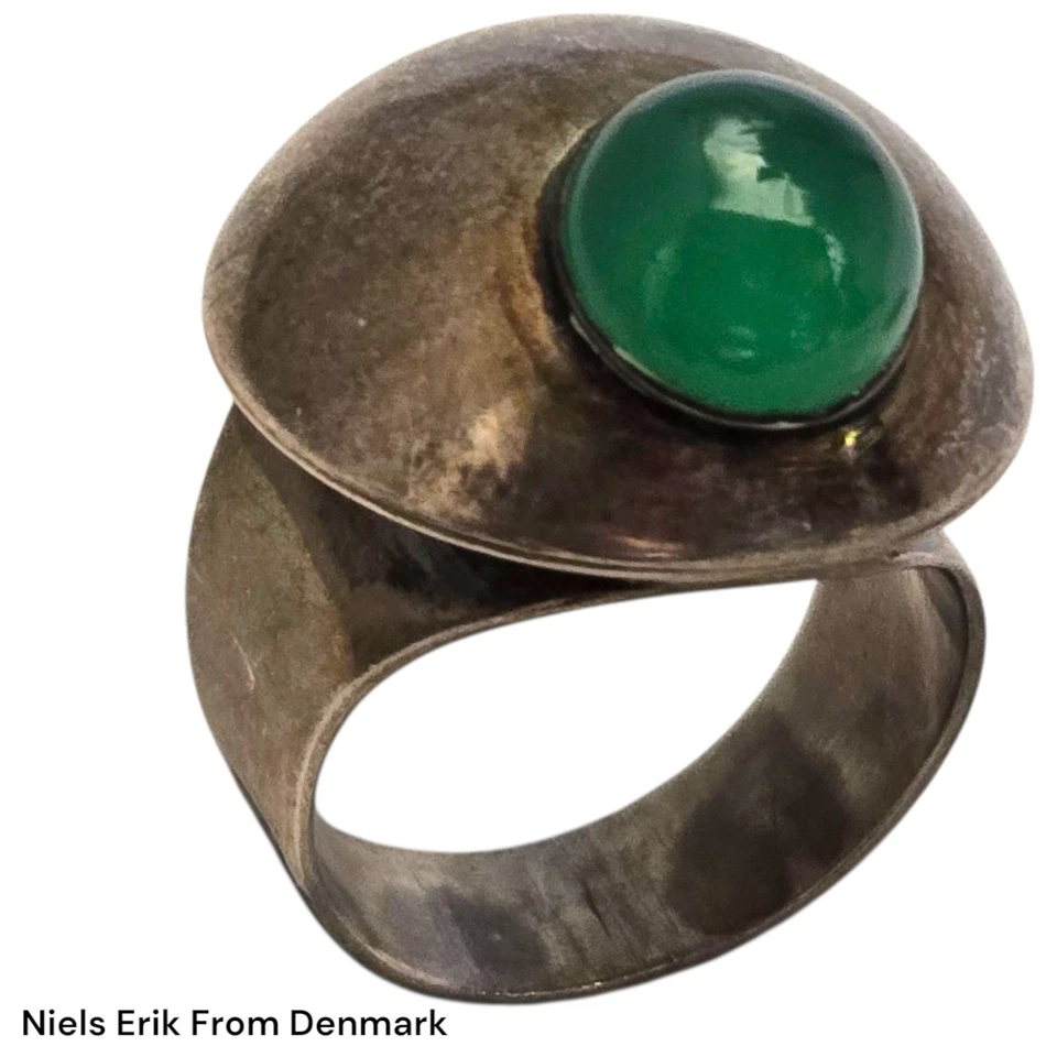 Niels Erik N.E. de colección Anillos de calcedonia de plata de ley de Dinamarca talla 7,65 Foto 3 de 4