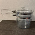 Vintage Pyrex Flameware Glass  Double Boiler Saucepan & Lid 6283 1-1/2 Qt EUC