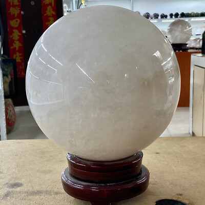 30.2LB  Natural White Crystal Clear Quartz Crystal Sphere Ball Divination+base