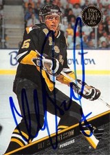 Ulf Samuelsson autographed Hockey Card (Pittsburgh Penguins, SC) 1993 Leaf #92