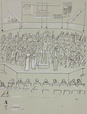 ARND SCHULTHEISS - The Concert, Gewandhaus Leipzig - etching 1984