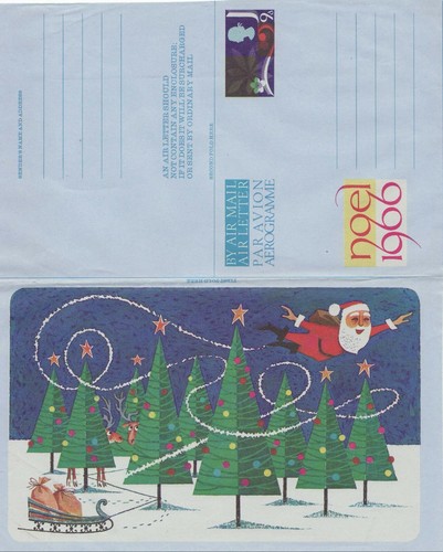 Estampillas GB aerograma/carta aérea APS11 - 9d Navidad, santa, árbol, trineo 1966 - Imagen 2 de 2