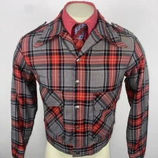 Vtg Farah Leisure Jacket Mens Suit Coat Rockabilly Disco Gaucho Plaid 60s 70s 42