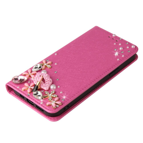 For iPhone 11 Pro 12 5 6 7 8 Plus XR Glitter Flower PU Leather Wallet Case Cover - Bild 11 von 17