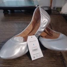 New Scrunch Ballet Shoes Memory Foam Flats Women's Ruched Trim Size 8 Metallic 