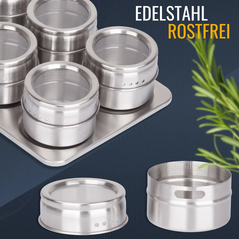 Gewürzgläser Gewürzdosen 6er-Set Edelstahl magnetisch Küchen Dose RICOO GR001 - Bild 4 von 4