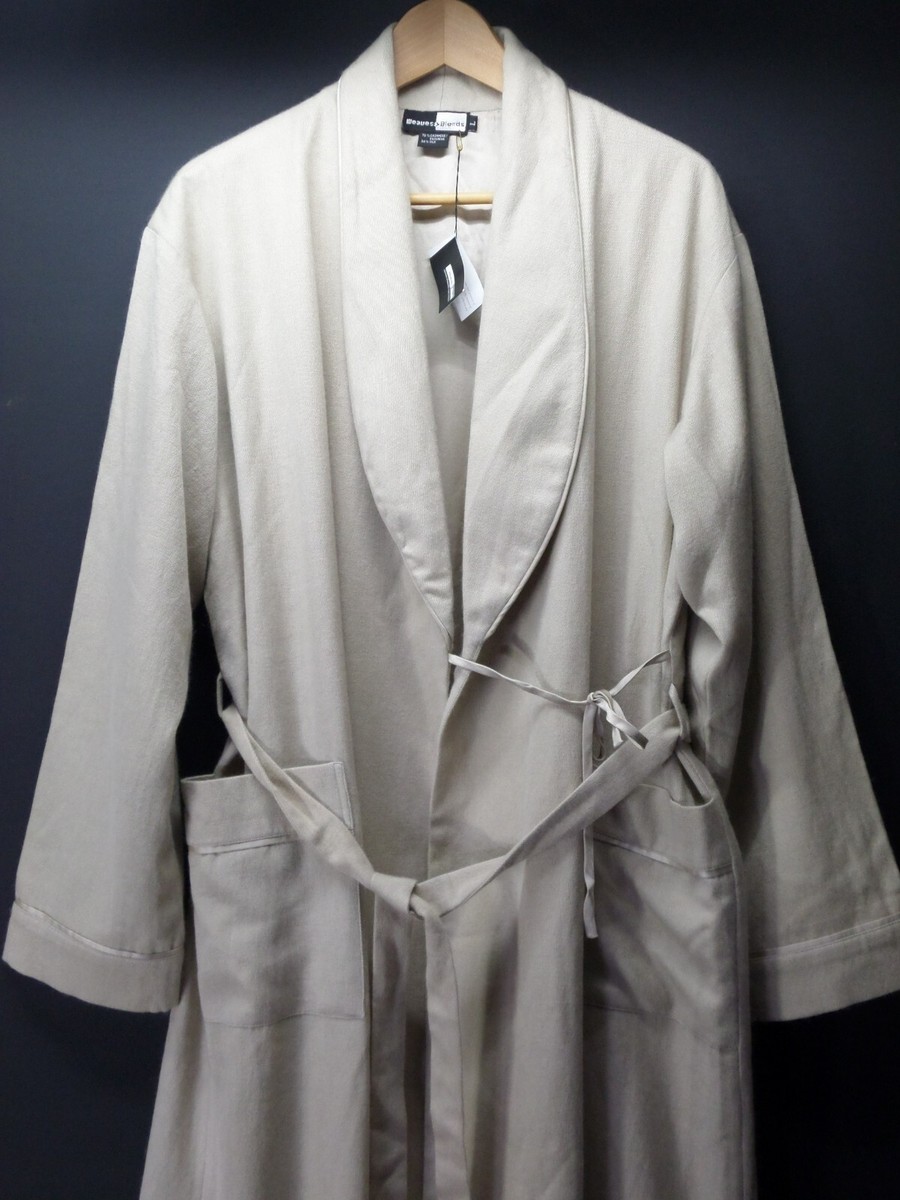 MEN'S BEIGE CASHMERE SILK DRESSING GOWN ROBE SIZE LARGE NEW