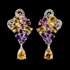 925 Sterling Silver Earrings Pear Citrine 7x5mm Sapphire Garnet Gemstone Jewelry
