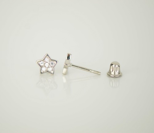 14k White Gold CZ Star Stud Earrings - 第 10/14 張圖片