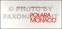 1972 Dodge Polara Und Monaco Bedienungsanleitung 72 Besitzerhandbuch
