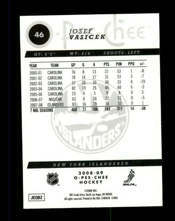 2008-09 O-Pee-Chee Gold #46 Josef Vasicek (ref 98197) - Image 2 of 2