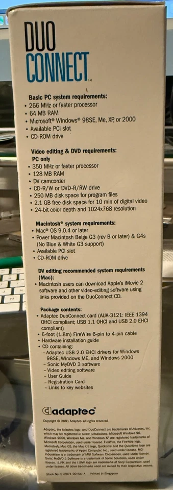 Adaptec Duo Connect PCI Card - 3 USB 2.0 Ports & 2 FireWire 400 Ports - New - Image 3 of 3