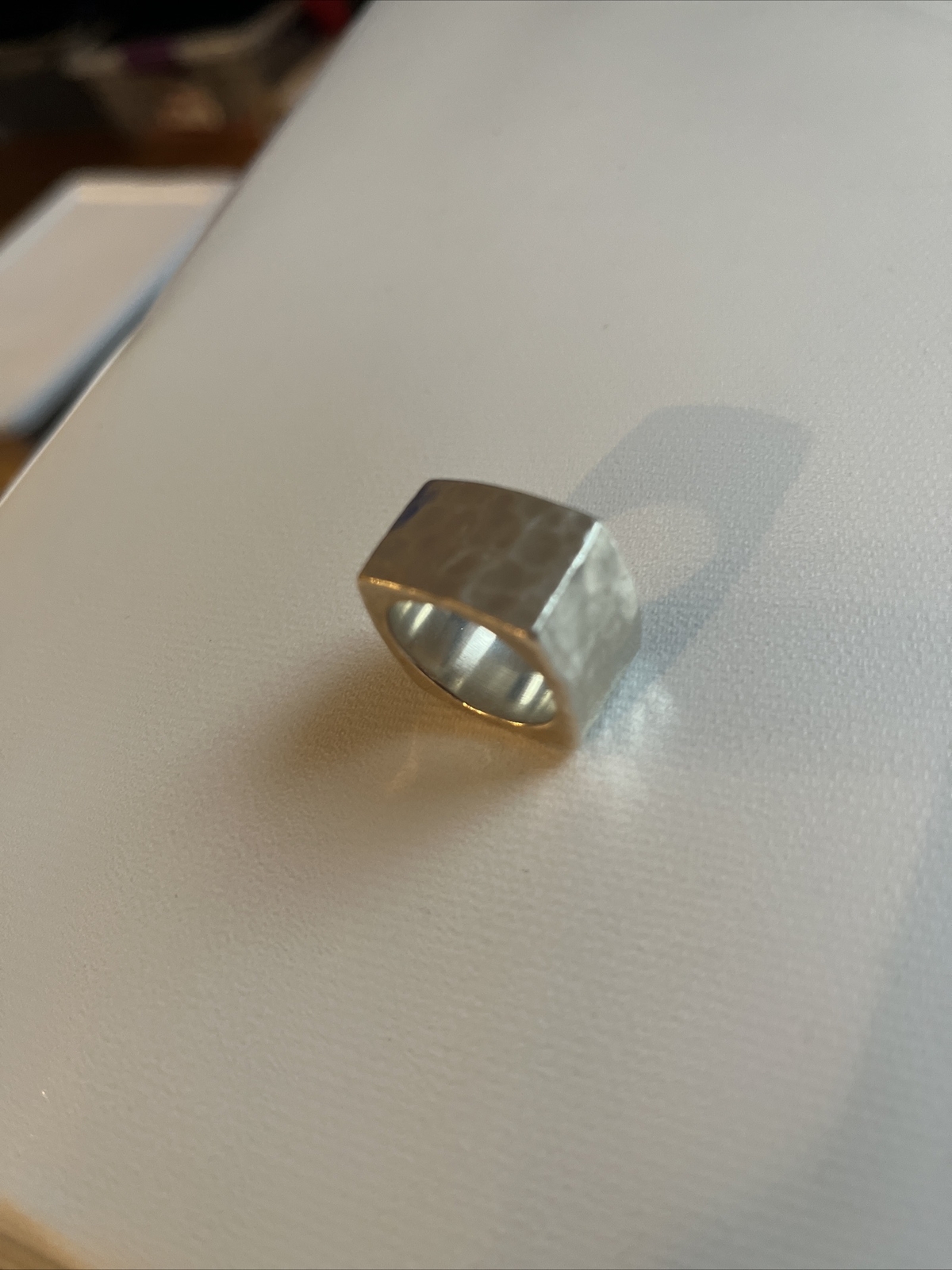 Sterling Silver Hammered Square Ring Size 6.5 - H… - image 5