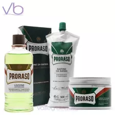 PRORASO Green Barber Set | Pre-Shave, Lotion, Shaving Cream, Menthol, Bundle