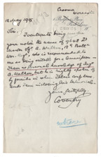 George Coventry, 9th Earl Signed Letter 1915 / Autographed British Politician