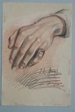 Hand, charcoal and coloured pencil, circa 1930