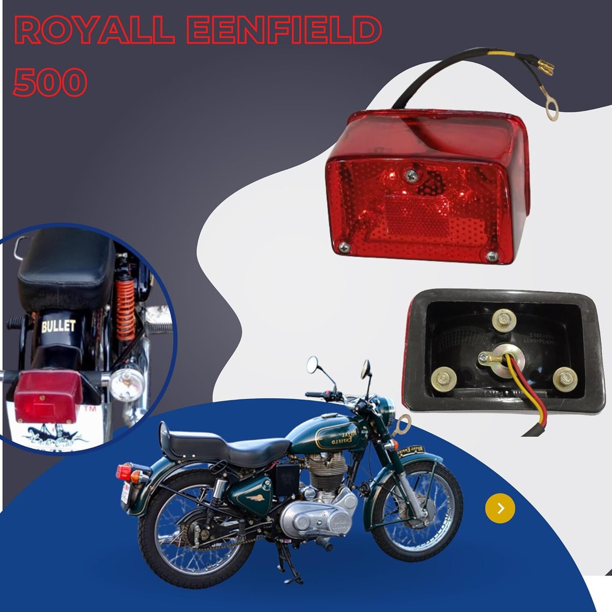 Fits Royal Enfield Bullet Rear Box Type Tail Light Assembly Fit