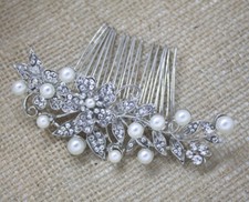 Silver tone hair comb bridal wedding crystal rhinestone hair accessories ha4907