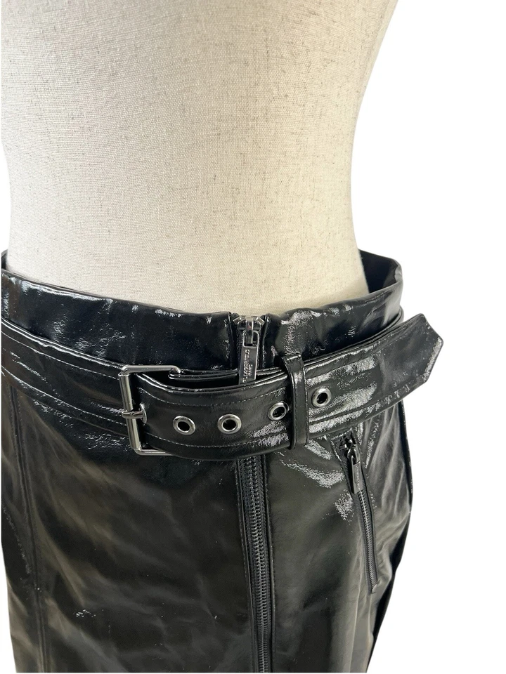 Karl Lagerfeld Faux Vegan Leather Black Skirt Size 6 Pencil Belted Zipper NEW - Изображение 3 из 4