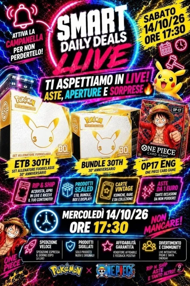 🔥 SMARTDAILYDEALS RIP & SHIP POKÉMON 30ESIMO -ONE PIECE | ASTE DA 1€ 28/10