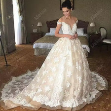 Beauty Off The Shoulder Full Lace A-Line Wedding Dresses Sweep Train Robes De