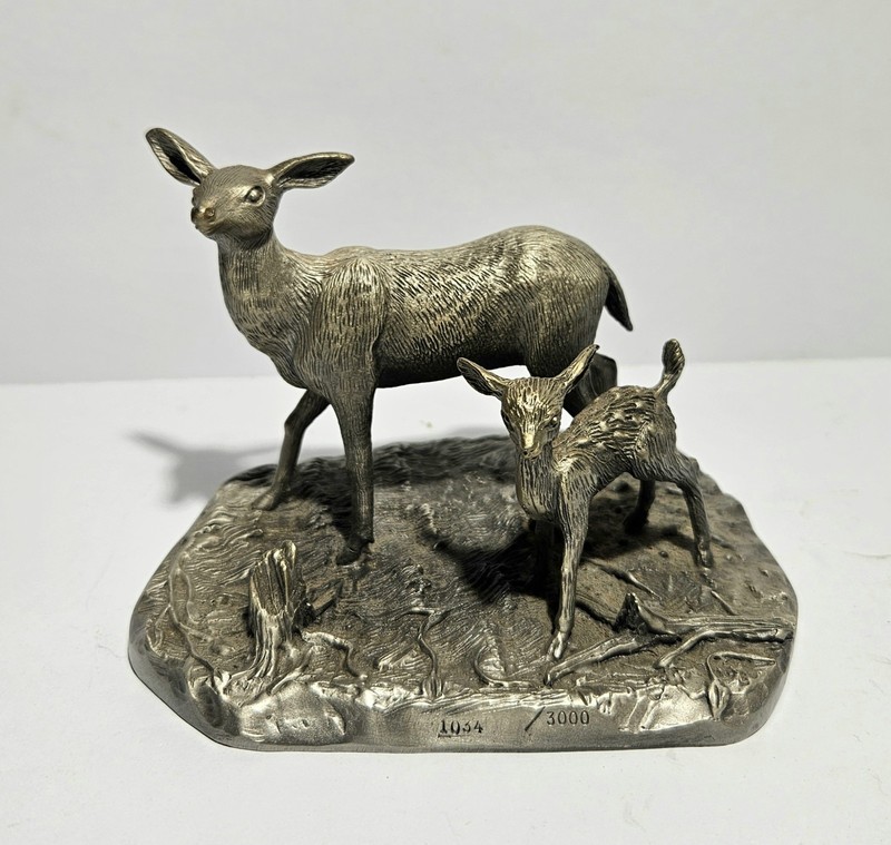 Vintage Henry Wilson Hudson Fine Pewter Deer Doe & Fawn Ltd Ed 