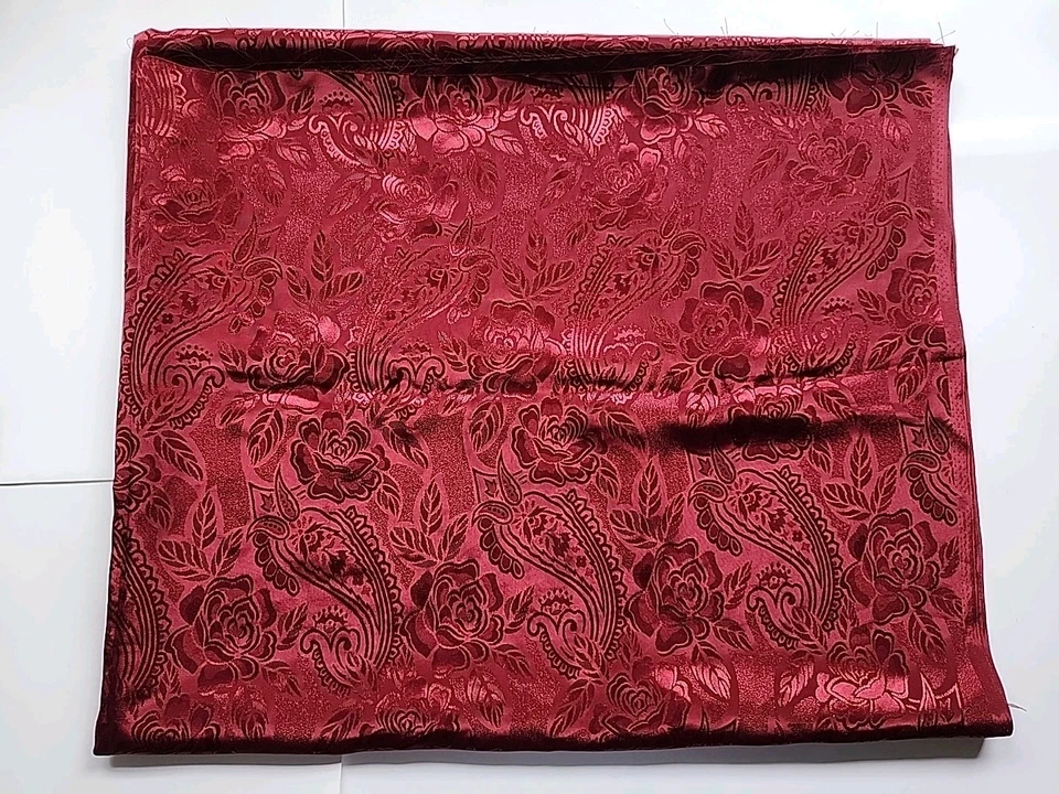 Burgundy Red Floral Satin Damask Sewing Dress Fabric 44"w X 2yd Silky Smooth Vtg - Image 2 of 4