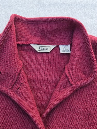 LL Bean Pullover Jacke Damen klein rot Wolle Schalkragen Cardigan Knopf - Bild 4 von 10
