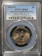 2026-D American Innovation Dollar CA Steve Jobs PCGS MS64 Position A