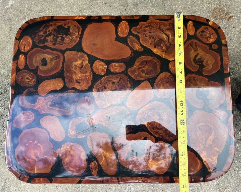 RARE 1960s Pair Handmade Red Cedar End Side Tables MCM Resin Epoxy Mid-Century - Image 2 of 4