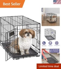 22-Inch iCrate Folding Dog Crate with Divider Panel, Leak-Proof Tray Secure...