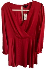 Express Dress L Red Minimalist NEW Midi V Neck $89 Retail Zip And Hook Back
