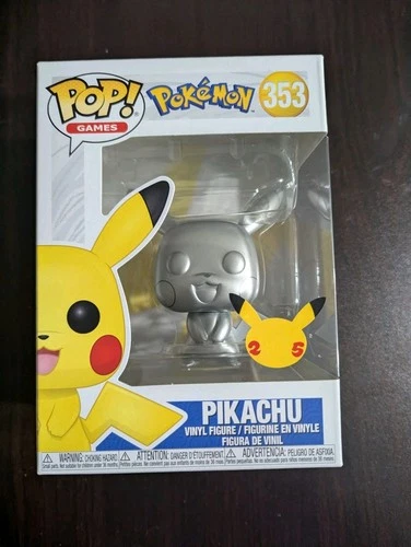 Funko Pop Pokémon PIKACHU SILVER #353 Metallic 25th Anniversary NEW IN BOX