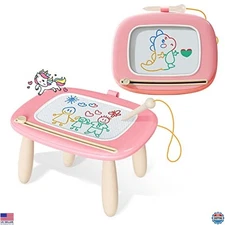 Kikidex Soft Pink Magnetic Drawing Board - Educational Doodle Pad for Toddlers