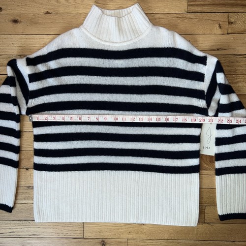 NWT Joie 100% 2 Ply cashmere sweater size XS stripped ivory blue Boxy Cozy XS - Picture 8 of 12