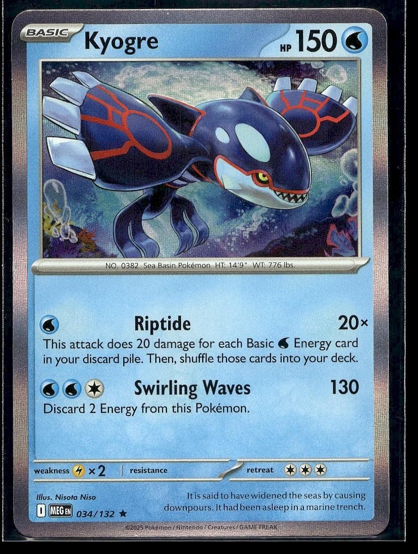 Kyogre 034/132 Rare Mega Evolution Pokemon Holo Lightly Played