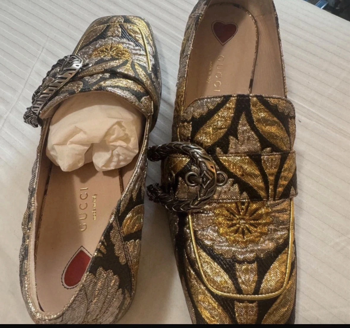 靴 Vintage Gucci horsebit flat loafers gold Gucci Gold Flats for Women for sale | eBay