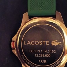 Lacoste Quartz Analog Watch 42mm Gold Tone Dial/Case Green Silicone Strap 50m