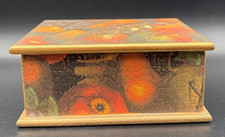 Decoupaged Storage Trinket Box Orange Green Fruit Gold 6" L x 4.25" W - VTG