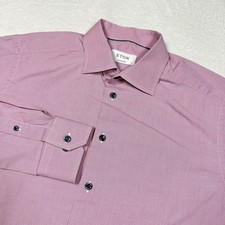 Eton Shirt Mens 16 Large Pink Blue Check Contemporary Slim Fit Long Sleeve Dress