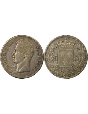 France Charles X - 5 Francs Argent, 2e Type - 1827 T Nantes - Photo 1/3