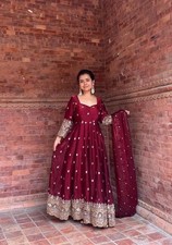 Bollywood Reception Party Wear maroon Anarkali Gown