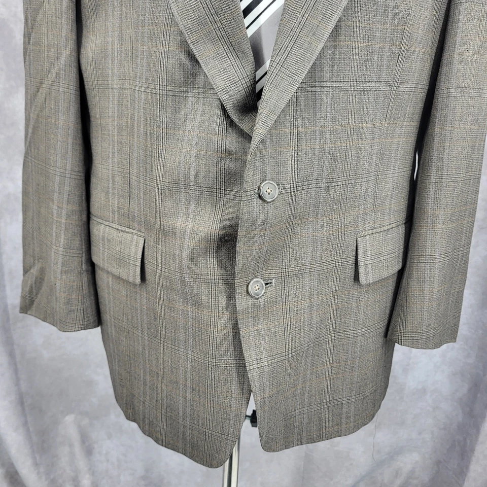 Austin Reed Blazer Mens 44 R Gray Plaid Pure Virgin Wool Sports Coat USA Vtg 2 B - Image 2 of 4