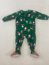 Child of Mine by Carter s Sleeper Pajamas Unisex 12M Green Santa Reindeer Zip