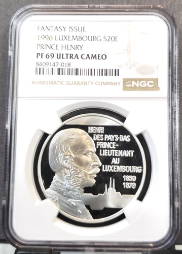 1996 LUXEMBOURG SILVER 20 EURO PRINCE HENRY NGC PF 69 ULTRA CAMEO SCARCE GEM