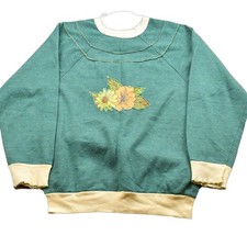 Vintage 1980s Sunflower Embroidered Raglan Sweatshirt Men's Medium