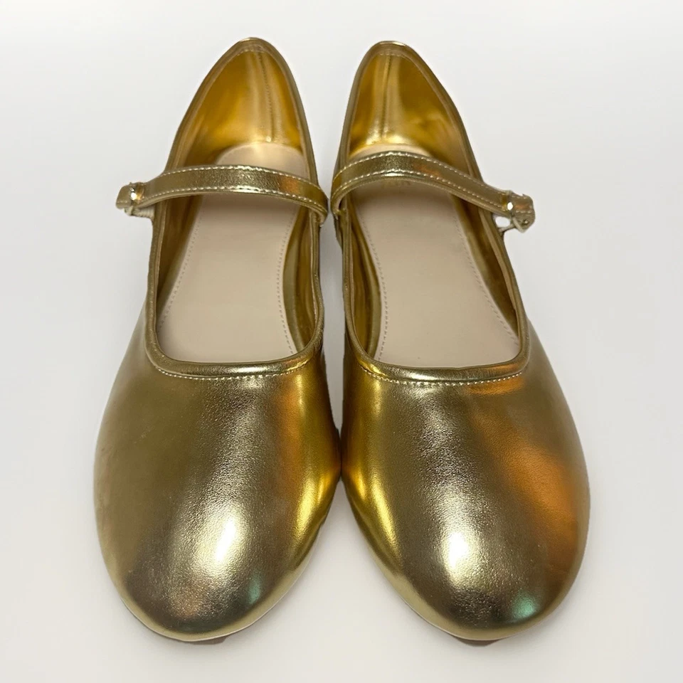 ZARA Gold Mary Jane Ballet Flats Metallic Shoes Women US 7.5 EU 38 NEW - Image 4 of 4